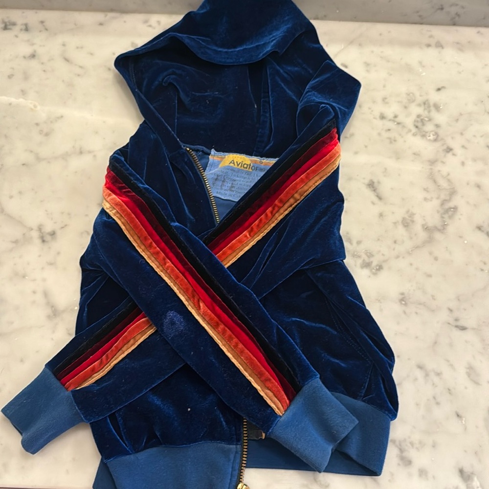 Kids size 6 aviator nation blue velvet hoodie/jacket